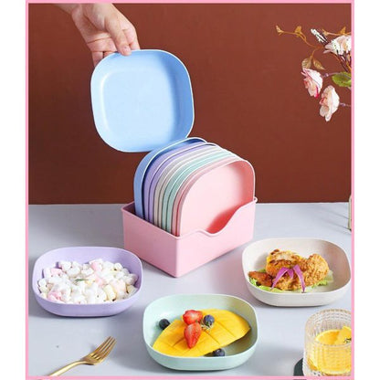 10pcs Plates Set With Holder (random Colours)