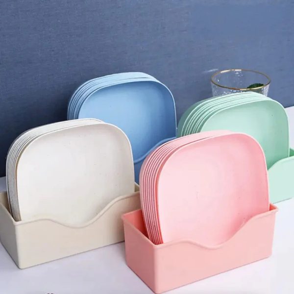 10pcs Plates Set With Holder (random Colours)