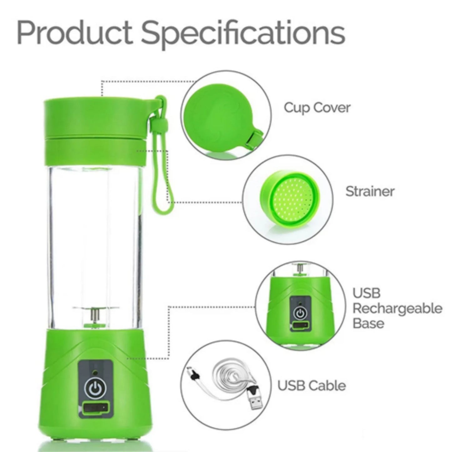 6 Blades Electric Blender Mini Portable Juicer Usb Rechargeable 380ml (random Color)