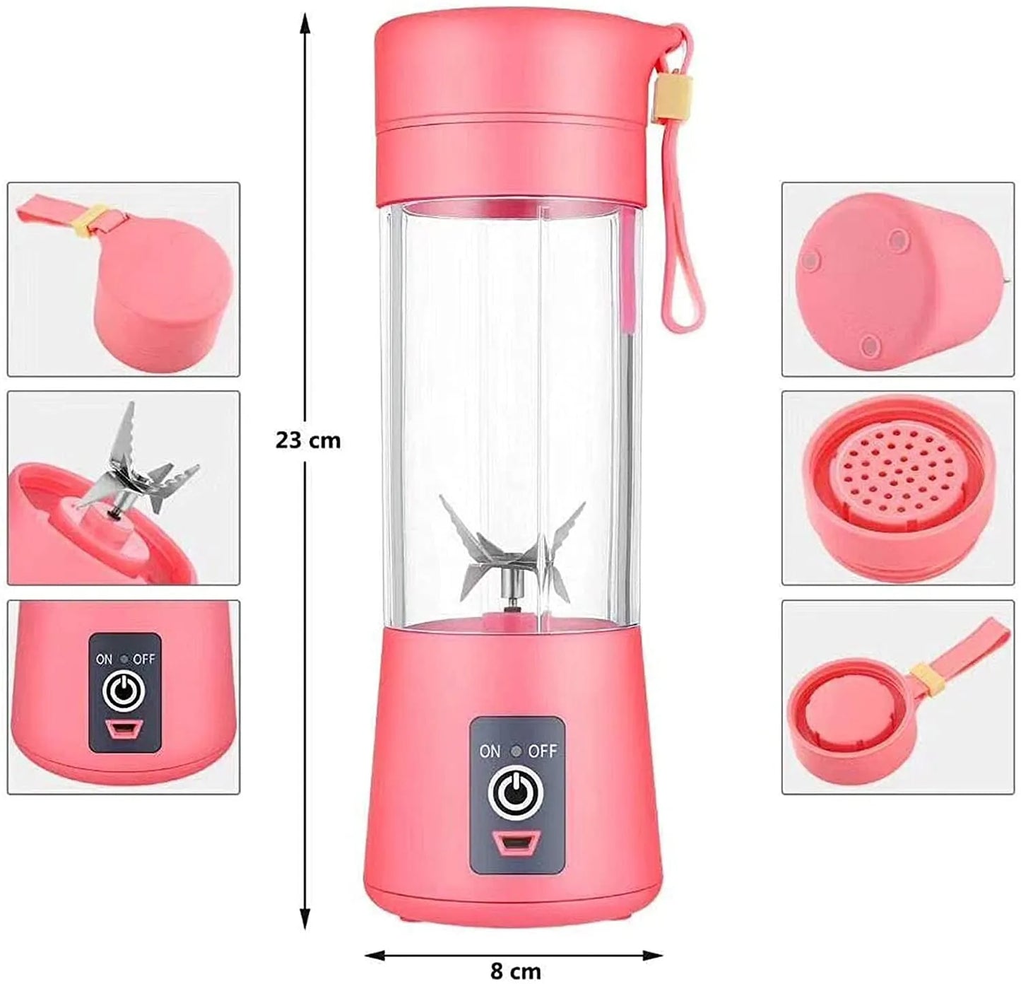 6 Blades Electric Blender Mini Portable Juicer Usb Rechargeable 380ml (random Color)